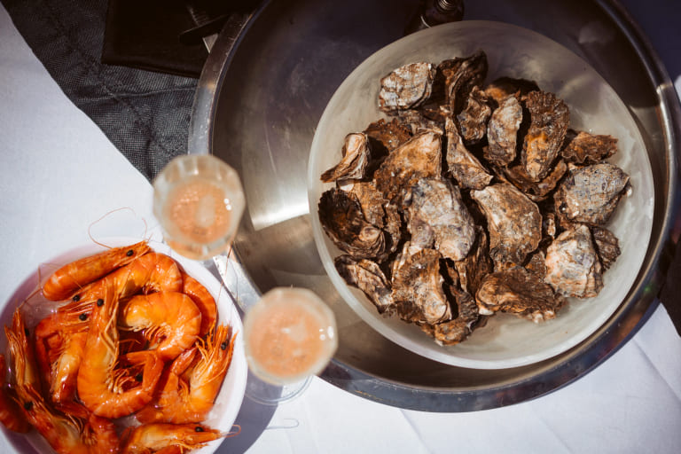 Oysters, prawns and champagne